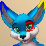  blue_fur canine fennec fox fur jamesfoxbr looking_at_viewer male mammal open_mouth plain_background smile solo teeth tongue 