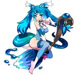  bare_shoulders blue_eyes blue_hair blush carbuncle_(p&amp;d) gloves long_hair personification puzzle_&amp;_dragons solo staff tail white_gloves zaxwu 