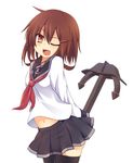  anchor bad_id bad_pixiv_id brown_eyes brown_hair fang hair_ornament hairclip highres ikazuchi_(kantai_collection) kantai_collection neckerchief one_eye_closed red_neckwear school_uniform serafuku shinopoko short_hair simple_background skirt solo white_background 