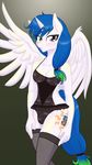  anthro blue_hair cutie_mark equine eyelashes female fur hair horn legwear lingerie looking_at_viewer mammal my_little_pony naomisnaughtynook original_character purple_eyes solo stockings white_fur winged_unicorn wings 