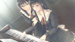  2girls flowers_(game) game_cg glasses innocent_grey instrument piano ribbons shirahane_suou sugina_miki 