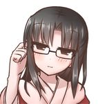  bespectacled blush glasses kara_no_kyoukai looking_at_viewer ohitashi_netsurou ryougi_shiki simple_background smile solo white_background 