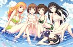  :o akiyama_yukari bikini breasts casual_one-piece_swimsuit cleavage cloud day fisheye front-tie_top girls_und_panzer hairband isuzu_hana kazuchi large_breasts long_hair lying medium_breasts multiple_girls navel nishizumi_miho one-piece_swimsuit outdoors partially_submerged reizei_mako shiny shiny_skin short_hair sky small_breasts strap_gap swimsuit takebe_saori upside-down v water 