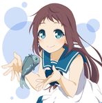  blue_eyes brown_hair dress fish long_hair mukaido_manaka nagi_no_asukara sailor_dress school_uniform sekina serafuku 