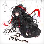  azami_(kagerou_project) bad_id bad_pixiv_id black_hair bow dress gorgon kagerou_project long_hair looking_at_viewer moro_(kyouran7) red_eyes ribbon solo very_long_hair 