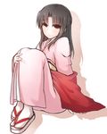  black_hair blush japanese_clothes kara_no_kyoukai kimono long_hair looking_at_viewer ohitashi_netsurou ryougi_shiki simple_background solo tail white_background 