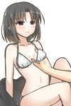  :c bad_id bad_pixiv_id bikini black_hair blush breast_grab flat_chest flat_chest_grab grabbing hand_under_clothes hand_under_swimsuit kara_no_kyoukai ohitashi_netsurou ryougi_shiki short_hair simple_background swimsuit white_background white_bikini 