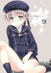  bad_id bad_pixiv_id blue_eyes blush censored cover cover_page cum cum_on_clothes doujin_cover dress hat kantai_collection pussy_juice sailor_dress sailor_hat short_hair silver_hair solo yukian z1_leberecht_maass_(kantai_collection) 