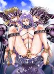  1girl 2boys athena bdsm bondage bound breasts bukkake censored cum facial hypnos_(saint_seiya) insertion kido_saori leash miryuku mosaic_censoring multiple_boys object_insertion purple_hair saint_seiya siblings thanatos_(saint_seiya) threesome tied tied_up twins 