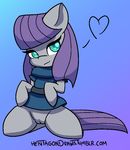  &lt;3 aliasing anthro anthrofied blue_eyes bottomless clothing cyan_eyes equine female feral friendship_is_magic fur gradient_background grey_fur hair hentagon hooves horse kneeling long_hair looking_at_viewer mammal maud_pie_(mlp) my_little_pony plain_background pony purple_hair pussy simple_background smile solo 