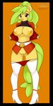  amber_eyes anthro areola big_breasts boots border breasts clothed clothing equine female green_hair hair heels hi_res high_heels horse kloudmutt long_hair looking_at_viewer mammal mango_(character) my_little_pony nipples original_character panties panties_down pony pussy smile solo standing thigh_boots thigh_high_boots thighs underwear yellow_nipples yellow_skin 