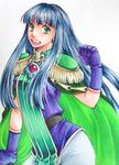  ao_(yashuring) black_hair cape elbow_gloves gloves green_eyes long_hair looking_at_viewer open_mouth shoulder_pads slayers smile solo sylphiel_nels_lahda traditional_media 