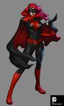  batman_(series) batwoman belt boots cape concept_art copyright_name dc_comics figure full_body gauntlets grey_background kate_kane mask red_hair red_shoes shoes solo stanley_lau 