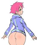  ass blue_eyes bottomless hood hood_down kumatora maniacpaint mother_(game) mother_3 pink_hair pussy short_hair solo 