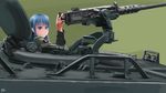  absurdres armored_personnel_carrier armored_vehicle asanaru_noshouchou blue_eyes blue_hair browning_m2 dated ground_vehicle highres looking_at_viewer m113 military original signature smile solo uniform 