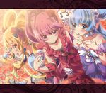  aino_megumi alternate_form blonde_hair blue_eyes blue_hair blue_skirt blush cherry_flamenco cure_honey cure_lovely cure_princess dress flower hair_flower hair_ornament happinesscharge_precure! highres inoshishi_(ikatomo) long_hair magical_girl multiple_girls oomori_yuuko pink_eyes pink_hair popcorn_cheer precure red_dress ribbon_(happinesscharge_precure!) rose sherbet_ballet shirayuki_hime skirt smile twintails wrist_cuffs yellow_eyes 