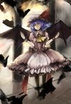  ascot bat_wings black_legwear blue_hair column commentary dress frills hat hat_ribbon highres ingaran_riel mob_cap pantyhose pillar red_eyes remilia_scarlet ribbon short_hair sketch solo touhou wings wrist_cuffs 