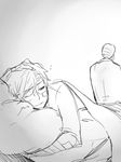  bad_id bad_pixiv_id bandages bandaid bandaid_on_face bed blanket character_request glasses greyscale half-closed_eyes hongcha_(roels) looking_back male_focus monochrome multiple_boys pillow scp_foundation sleepy waking_up 