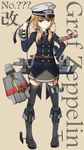  aircraft airplane bangs belt black_legwear blonde_hair blunt_bangs graf_zeppelin_(aircraft_carrier) hat kantai_collection long_sleeves looking_at_viewer original pleated_skirt purple_eyes rabochicken skirt solo thighhighs turret twintails zettai_ryouiki 