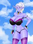  breasts collar collarbone curvy elf highres large_breasts lingerie long_hair manaworld nail_polish pointy_ears purple_eyes purple_hair purple_skin supernova_(artist) syx underwear white_hair 