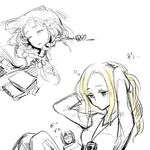  2girls arms_up bad_id bad_pixiv_id blanket book character_request closed_eyes hongcha_(roels) multiple_girls pillow scp-076-2 scp-105 scp_foundation simple_background sketch sleeping sleepy spot_color translation_request upper_body white_background 
