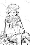  bad_id bad_pixiv_id breath character_request envelope greyscale holding hongcha_(roels) long_sleeves looking_afar male_focus monochrome scarf scp_foundation simple_background sitting sketch sleeves_past_wrists solo white_background winter_clothes 