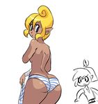  1girl ass back blonde_hair blue_eyes blue_panties breasts butt_crack dark_skin drcockula link panties pointy_ears sideboob striped striped_panties tetra the_legend_of_zelda the_legend_of_zelda:_the_wind_waker toon_link topless underwear underwear_only undressing wrist_wrap 