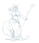  big_breasts boots breasts canine cleavage clothed clothing female jindragowolf looking_at_viewer magic magic_user mammal monochrome plain_background polearm solo staff voluptuous white_background wolf 