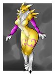  3_toes anthro black_nose canine chest_tuft claws digimon elbow_gloves female fox fur gloves mammal renamon renamonpaws solo standing toe_claws tuft yellow_fur yin_yang 