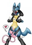  &lt;3 ambiguous_gender balls blush erection fangs legendary_pok&#233;mon legendary_pok&eacute;mon looking_down lucario male mancoin mew nintendo open_mouth penis plain_background pok&#233;mon pok&eacute;mon red_eyes skin_pants spikes standing tapering_penis teeth tongue undressing video_games white_background 