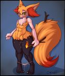  4_toes abs anthro blush braixen canine cuntboy eyewear female fennec fire fox fur glasses green_eyes intersex looking_at_viewer mammal muscles muscular_female nintendo nipples pok&#233;mon pok&#233;morph pok&eacute;mon pok&eacute;morph pussy pussy_juice shadow solo standing stick toes underwear video_games wet_pussy wide_hips wyntersun 