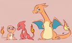  4_toes ambiguous_gender bipedal charizard charmander charmeleon claws derp dragon fire group melissar1 nintendo plain_background pok&#233;mon pok&eacute;mon red_background scalie starter video_games wings 