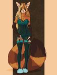  anthro bix707 clothed clothing female looking_at_viewer mammal red_panda skimpy slippers smile solo 