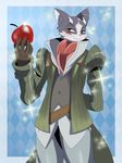  anthro apple blush cat clothed clothing feline fruit half-closed_eyes hi_res log_horizon looking_at_viewer male mammal nyanta pink_nose solo sssonic2 standing 