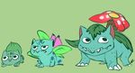  ambiguous_gender angry bulbasaur cute evolution flower grass green_background group ivysaur leaf melissar1 nintendo plain_background pok&#233;mon pok&eacute;mon quadruped scalie spots starter venusaur video_games 