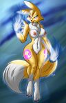  anthro areola black_nose breasts canine chest_tuft darkshadow777 digimon female fox fur looking_at_viewer mammal nipples nude pussy renamon solo tuft white_fur yellow_fur 
