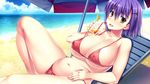  amakura beach bikini breasts cleavage erect_nipples game_cg nishinomiya_yuuri purple_hair root_nuko short_hair swimsuit umisora_no_fragments 