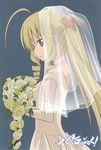  ahoge blonde_hair dress drill_hair flower hairband hata_kenjirou hayate_no_gotoku! highres jewelry long_hair necklace red_eyes solo tennousu_athena veil wedding_dress 