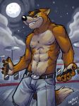  2019 abs anthro belt black_nose canine clothed clothing disney don_karnage fur hi_res k-9 male mammal moon night outside pants red_wolf sky solo star talespin topless wolf 