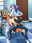  1boy 1girl aono_remi arm_support ass ass_grab blush bra bra_lift breast_licking censored cirima clothed_sex cowgirl_position curly_hair fresh_precure! girl_on_top green_eyes hetero licking lipstick long_hair looking_back makeup milf nipple_licking precure purple_hair sex shirt_lift sitting sitting_on_person skirt skirt_lift squatting straddling sweat thighs underwear vaginal volvox window 