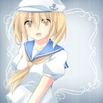  anchor_symbol blonde_hair blue_sailor_collar hat hisaki1118 kitashirakawa_chiyuri looking_at_viewer lowres open_mouth sailor sailor_collar sailor_hat school_uniform serafuku short_hair short_sleeves simple_background solo touhou touhou_(pc-98) twintails yellow_eyes 