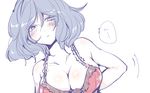  :d adjusting_bra adjusting_clothes blue_hair blush bra breasts collarbone hair_between_eyes kiguchiko large_breasts lingerie open_mouth parted_lips shiny shiny_skin short_hair simple_background sketch slit_pupils smile solo touhou underwear upper_body white_background yasaka_kanako 