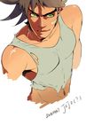  bad_id bad_pixiv_id bandaid bandaid_on_face brown_hair dated ege_(597100016) green_eyes highres jojo_no_kimyou_na_bouken joseph_joestar_(young) male_focus midriff shirt solo spiked_hair torn_clothes torn_shirt 