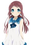  blue_eyes brown_hair dress long_hair mukaido_manaka nagi_no_asukara sailor_dress school_uniform sekina serafuku simple_background smile white_background 