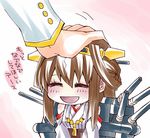  1girl admiral_(kantai_collection) ahoge bad_id bad_pixiv_id bare_shoulders brown_hair detached_sleeves double_bun hairband headgear japanese_clothes kantai_collection kongou_(kantai_collection) long_hair ninomae nontraditional_miko petting solo_focus translated 