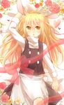  animal_ears apron black_skirt blonde_hair blush bunny_ears flower heart hisaki1118 kirisame_marisa long_hair long_sleeves no_hat no_headwear open_mouth red_ribbon ribbon rose skirt solo touhou transparent turtleneck vest waist_apron yellow_eyes 