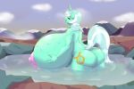  2019 anthro areola big_breasts blues64 breasts butt cutie_mark equine eyes_closed female friendship_is_magic hair hi_res horn huge_breasts hyper hyper_breasts lyra_heartstrings_(mlp) mammal moonlitbrush_(artist) my_little_pony nipples nude outside solo unicorn water 