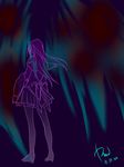  akemi_homura high_heels long_hair magical_girl mahou_shoujo_madoka_magica monochrome purple_background rencoeur simple_background skirt solo wings 