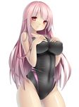  blush breast_suppress breasts competition_swimsuit large_breasts long_hair one-piece_swimsuit original pink_hair red_eyes simple_background smile solo swimsuit tsukumiya_amane white_background 