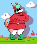  2018 ace_decker animal_humanoid anthro big_breasts big_butt biped breasts butt canid canid_humanoid canine canine_humanoid canis cherry clothed clothing collar digital_media_(artwork) dog female food fruit fur hair huge_breasts humanoid legwear leoafterhours mammal mario_bros mask nintendo shygal shygirl shyguy solo standing stockings thick_thighs thigh_highs video_games wide_hips 